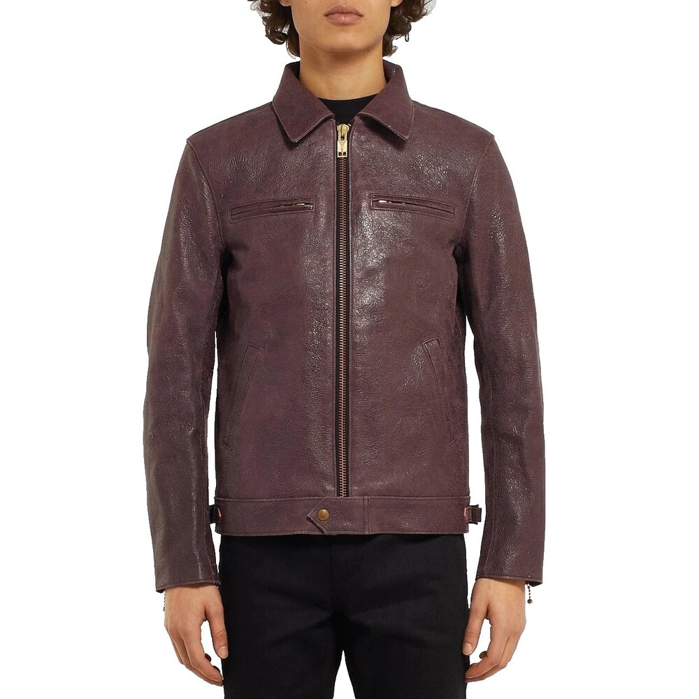 Blackmeans Distressed Leather Jacket Size 4 US Slim Fit M Mens Brown $2130